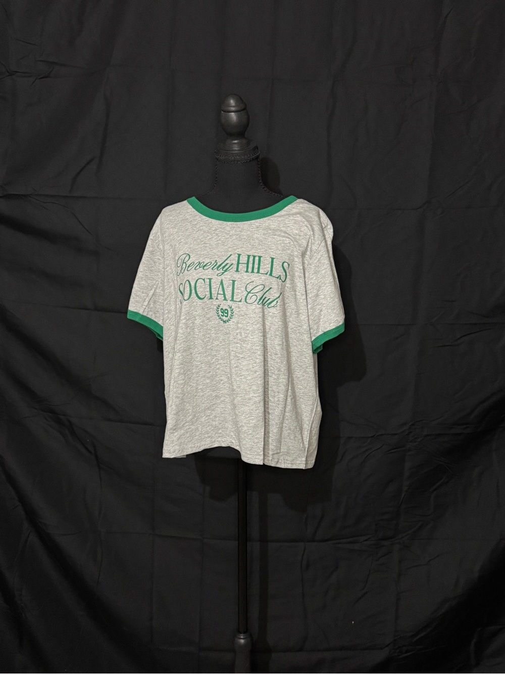 Beverly Hills Social Club 99 Heather Grey Green Ringer Graphic T-Shirt Tee NWT